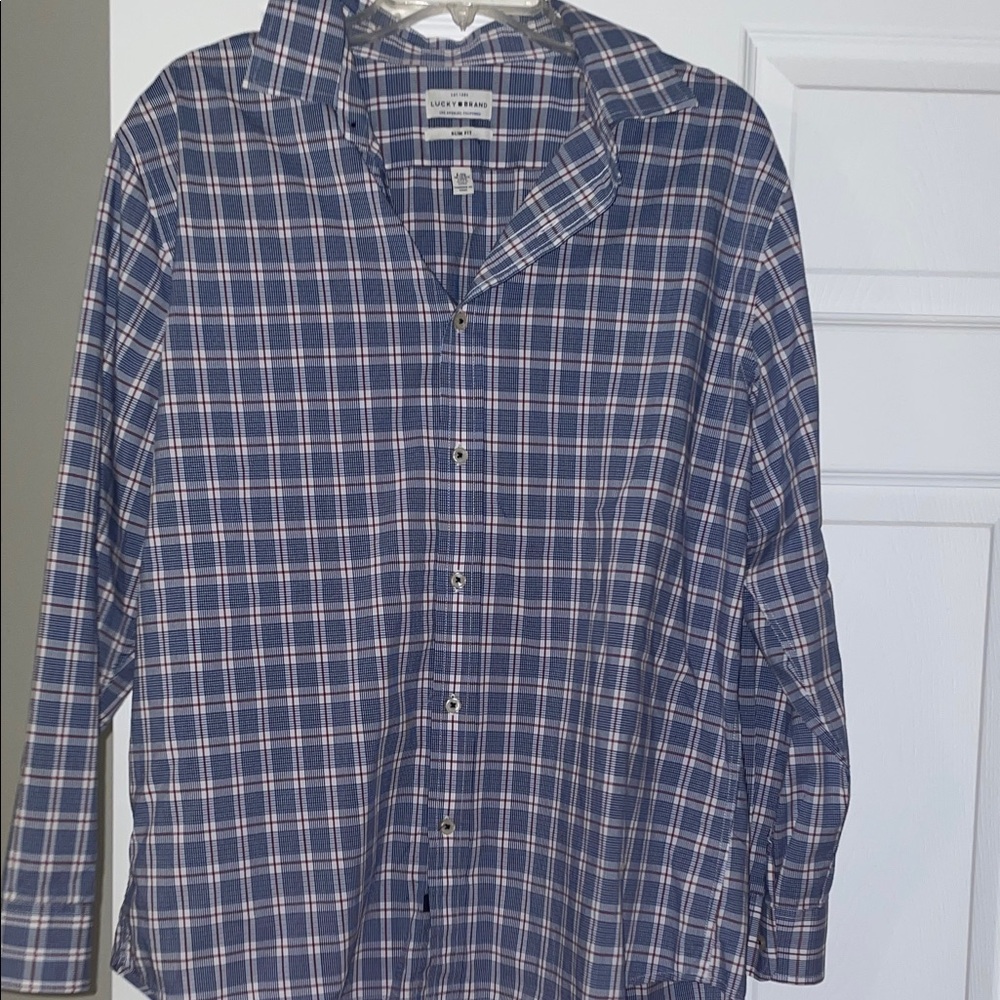 Lucky Brand Men's Blue and White Plaid Shirt
